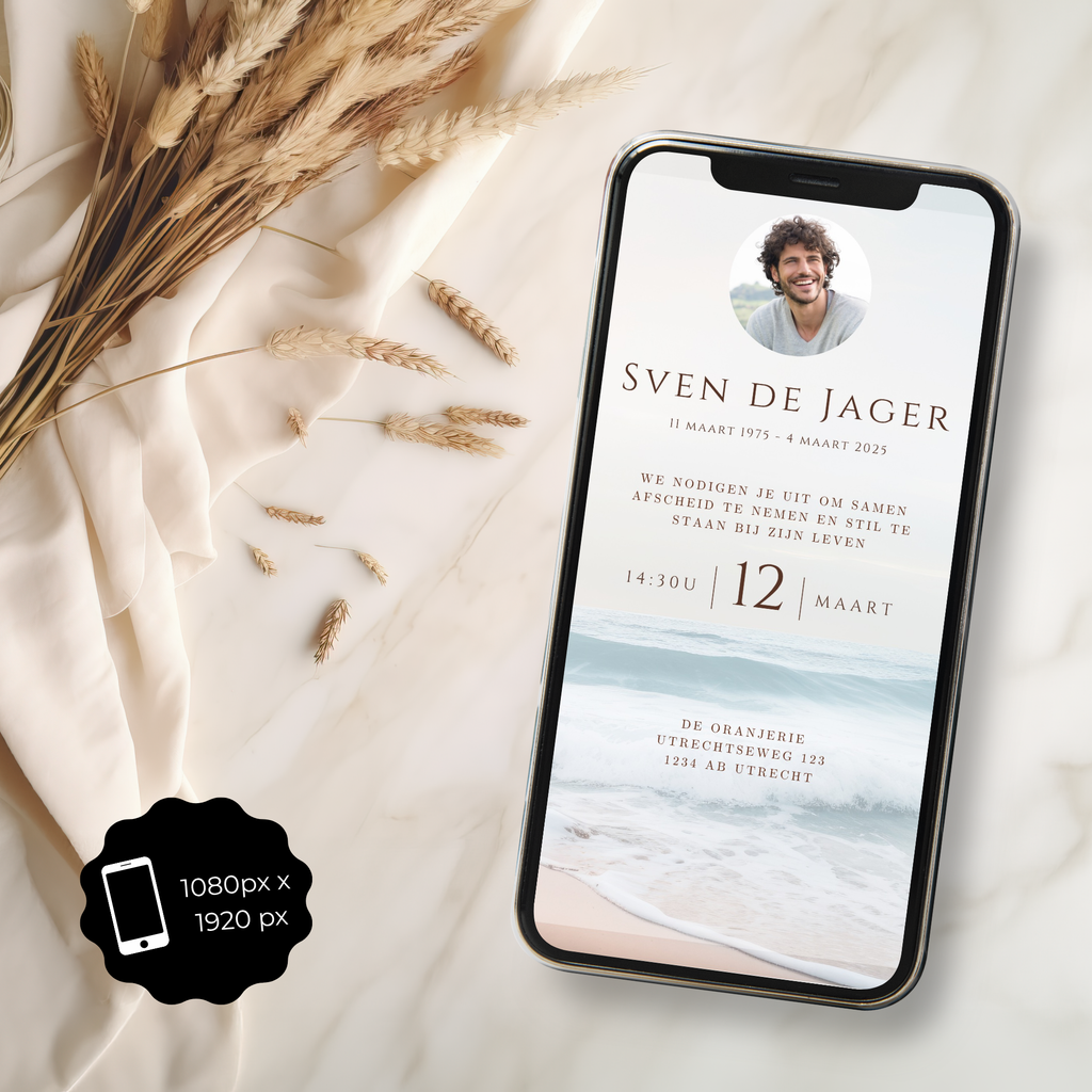 Persoonlijke digitale rouwkaart met bloemenontwerp