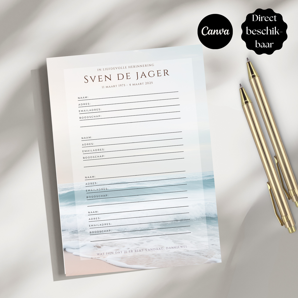 Gastenregister uitvaart kustlijn