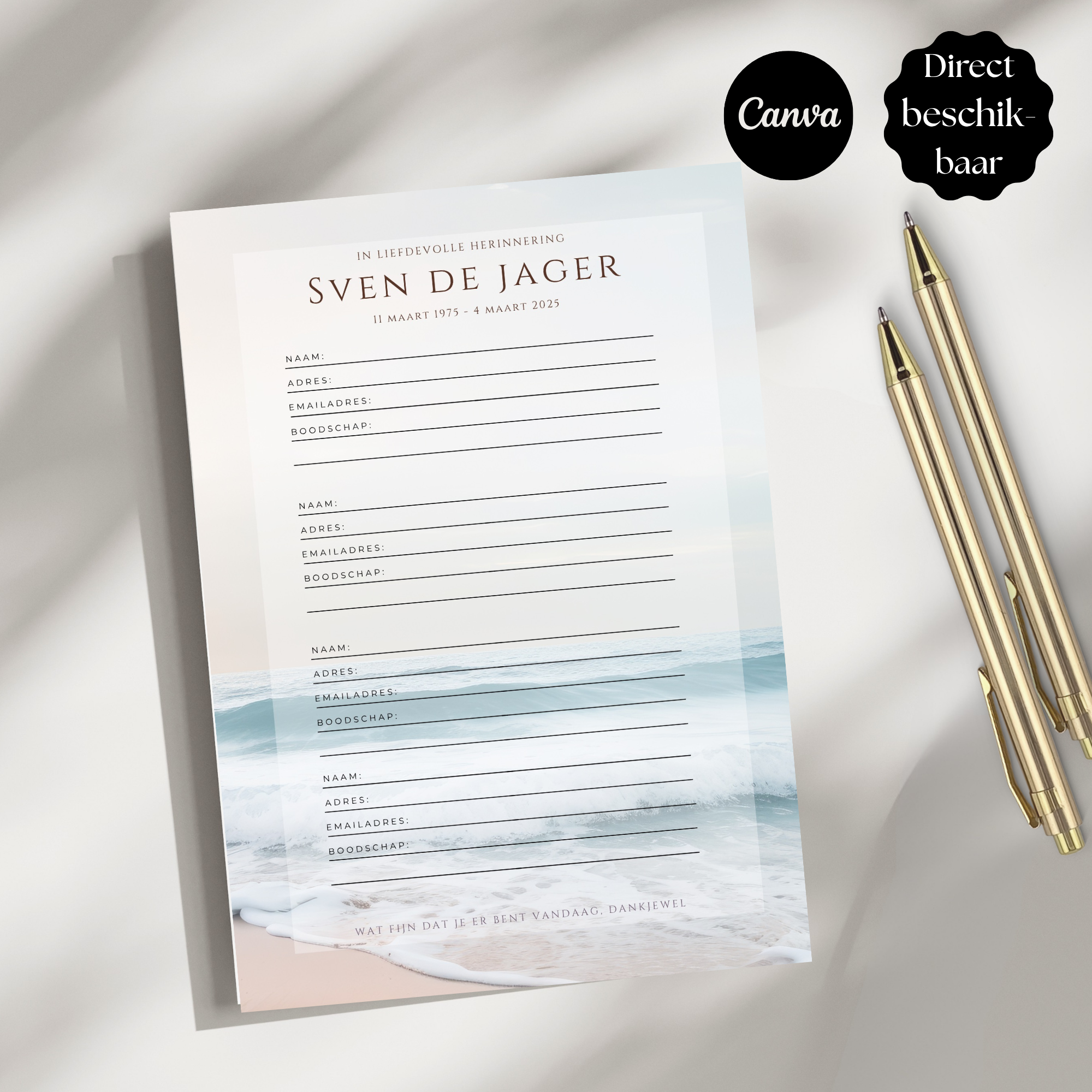 Gastenregister uitvaart kustlijn