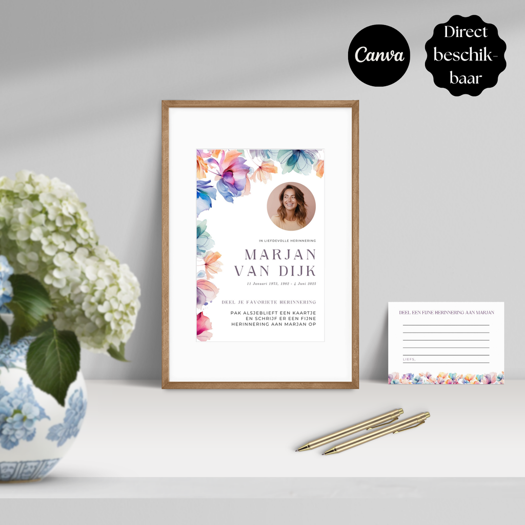 Herinneringskaartjes uitvaart kleurrijke bloemen
