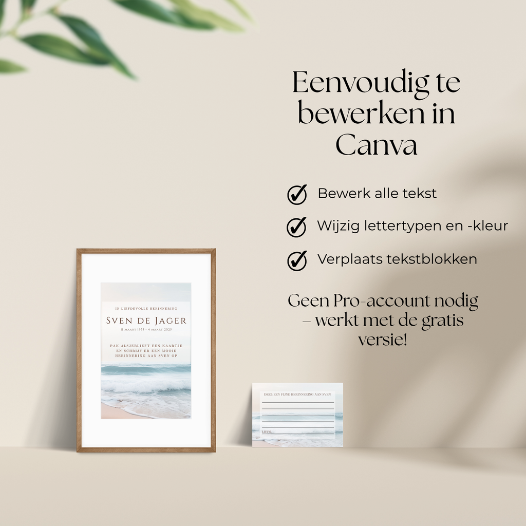 Herinneringskaartjes uitvaart blauw wit crème