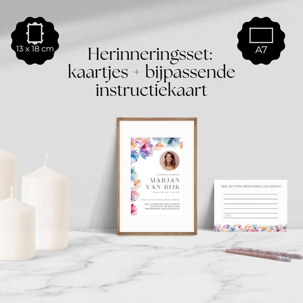 Uitvaart herinneringskaartjes bloemenontwerp