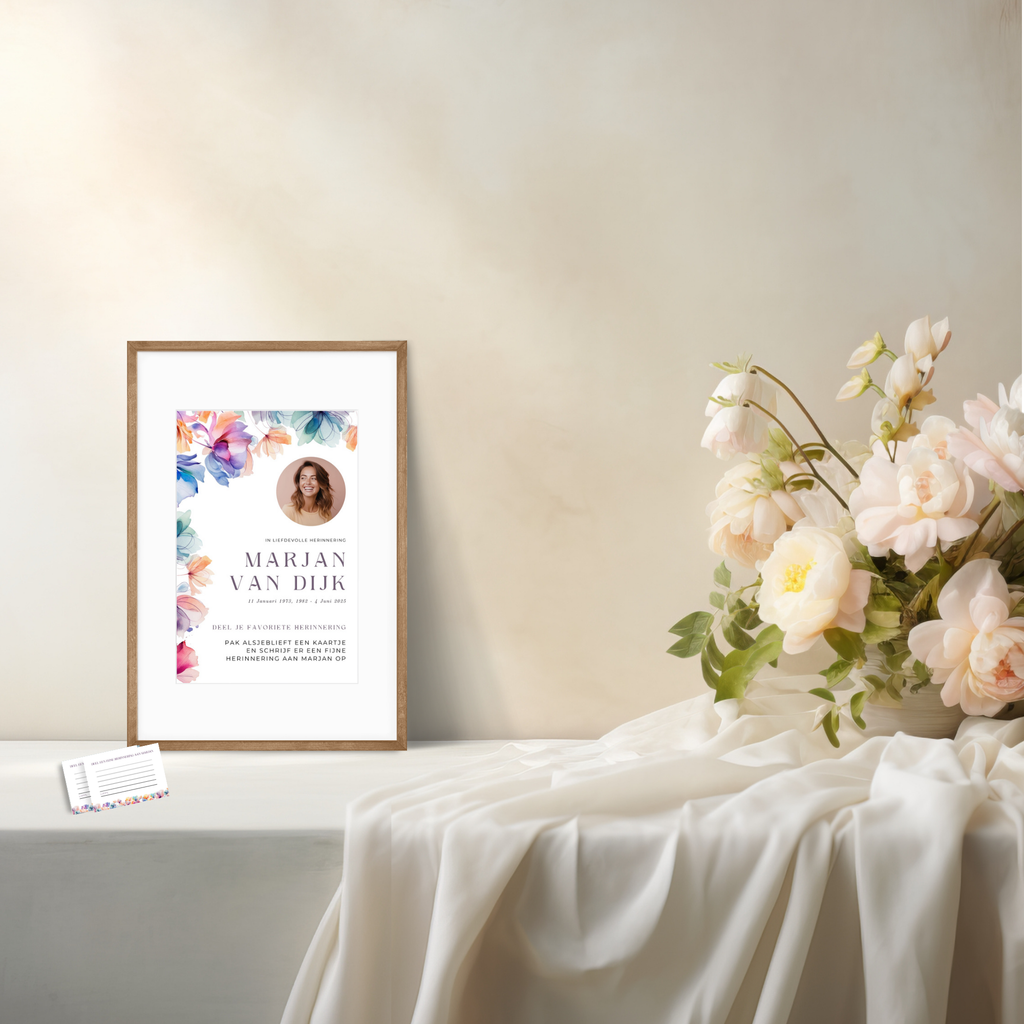 A7 herinneringskaartjes uitvaart met bloemen