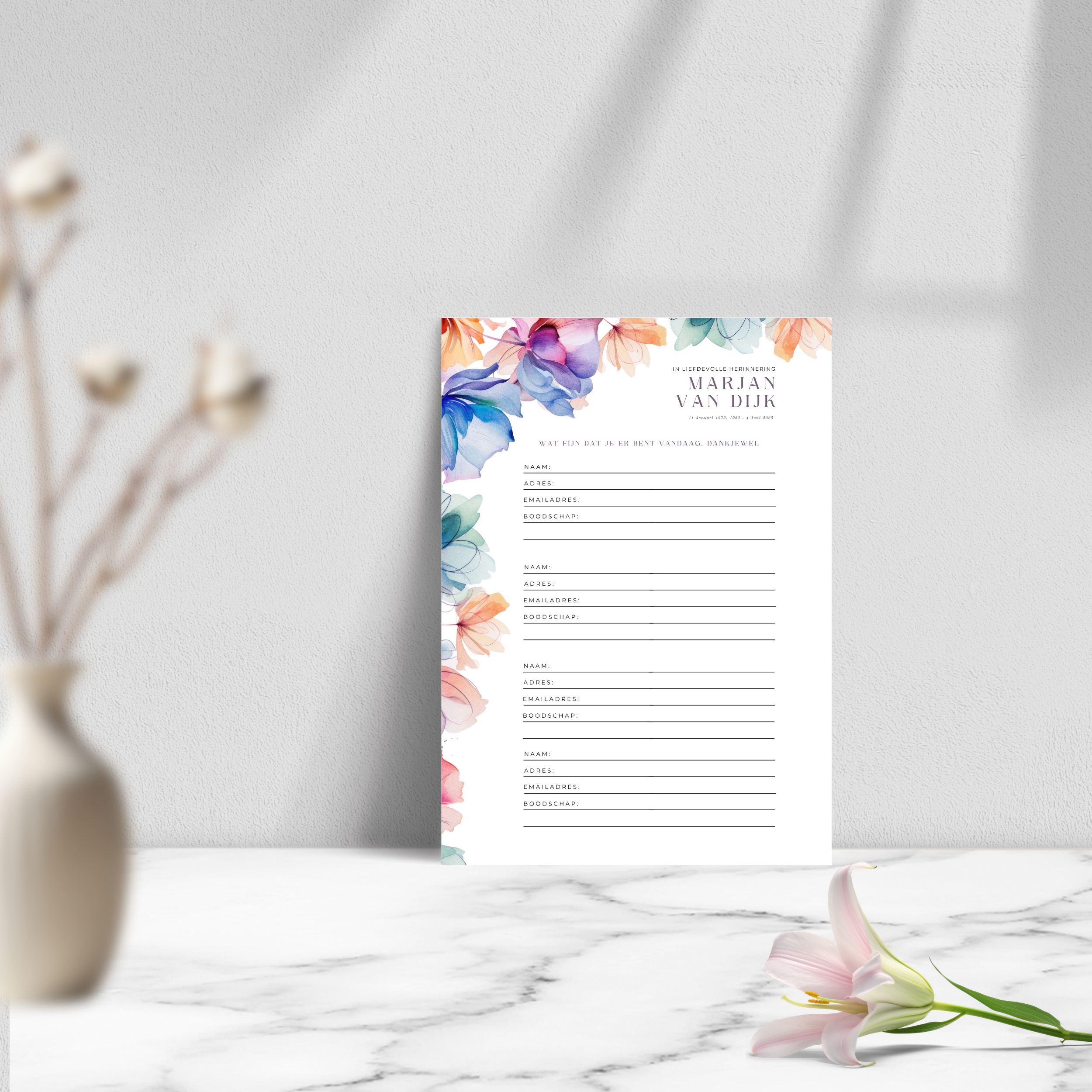 Condoleanceboek uitvaart zelf aanpassen