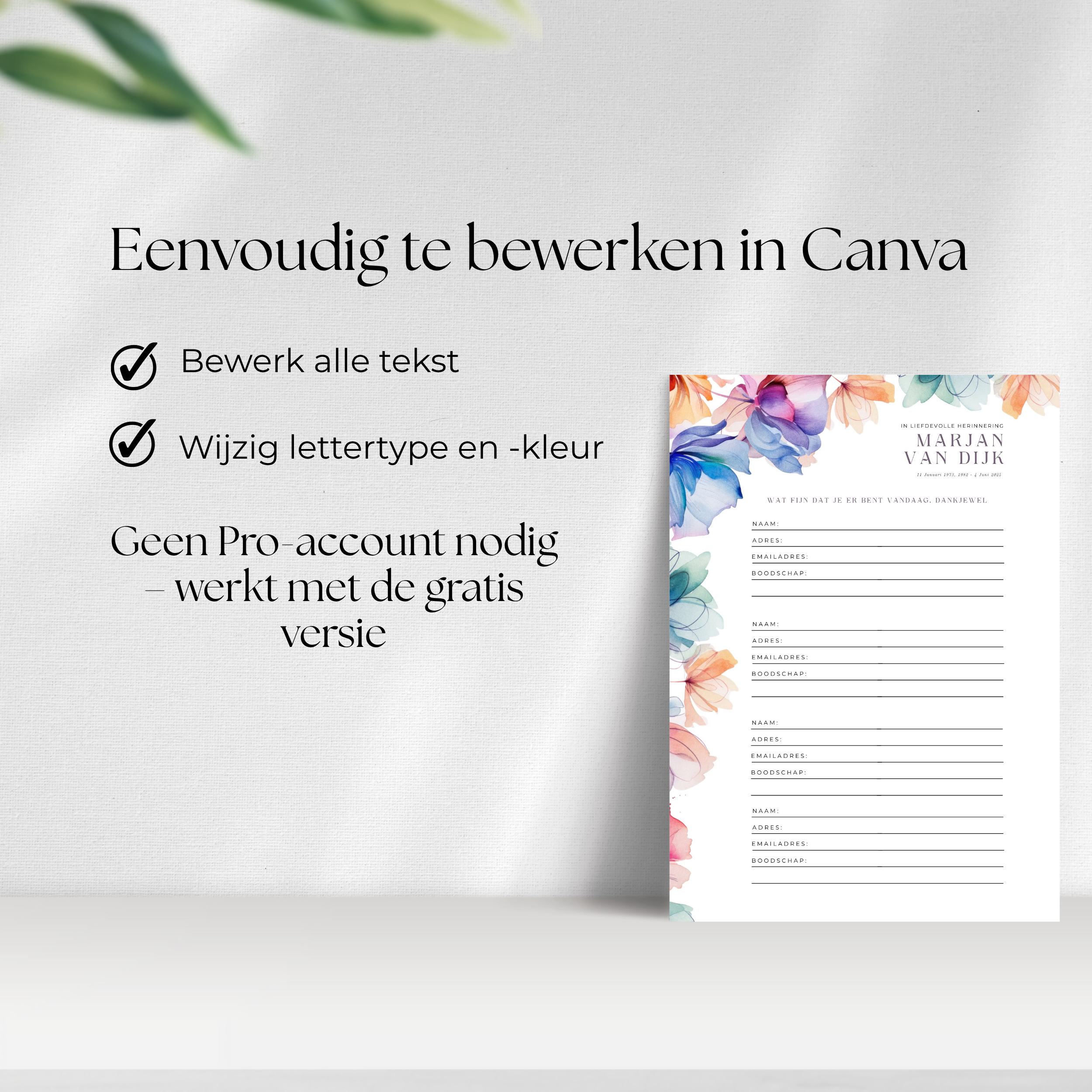 Condoleanceregister template in Canva