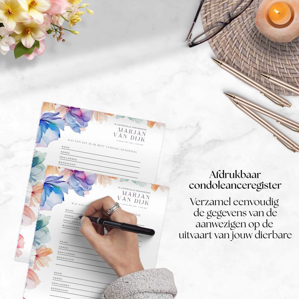 Gastenregister uitvaart met kleurrijke bloemen