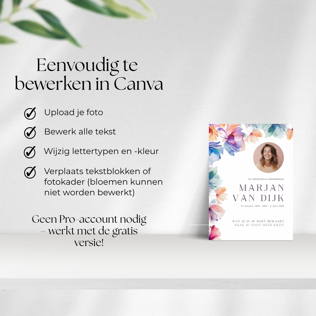 Bedankkaart overlijden Canva template