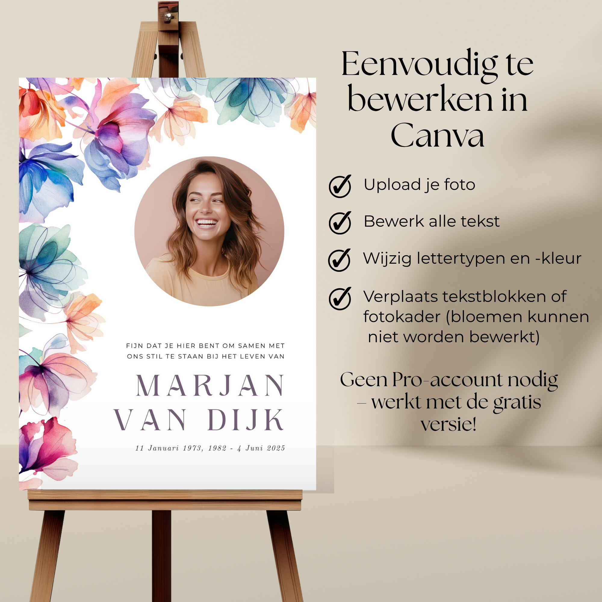Welkomstbord begrafenis Canva template